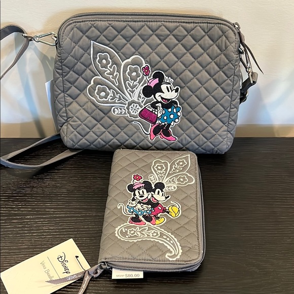 Disney Gray Minnie Mouse Crossbody Bag Quilted with RFID wallet